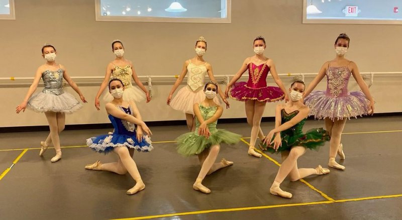 Saratoga City Ballet dancers at rehearsal for the virtual performance of Sleepless Beauty, choreographed by  Artistic Director Beth Fecteau. Photo provided.