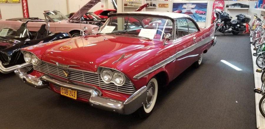 1958 Plymouth Fury &quot;Christine.&quot; Bearing “her” famous CQB 241 license plate, Christine – featured in the 1983 film directed by John Carpenter, and the Stephen King novel that bears her name – will be up for bid at the 2020 Saratoga Motorcar Auction.