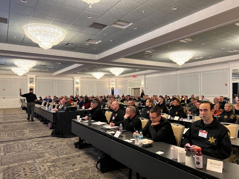 Attendees view a presentation during the 2023 C-PASS School Safety Training Conference at the Excelsior Springs Event Center (Photo by Dylan McGlynn).