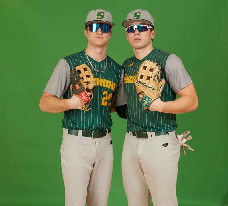 2024 Media Day photo of two Skidmore baseball players  by Joshua Dalsimer. 