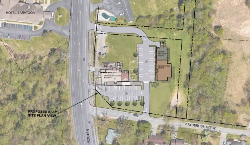 Site plans submitted by The LA Group for a marijuana dispensary at 1 Kaydeross Ave West. Image from Saratoga Springs City Planning Board.