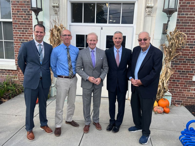 From left, Lake George School Superintendent John Luthringer; Lake George Jr-Sr. High Counseling Department Chairperson Stephen Preuss; Kelly’s Angels Founder and President Mark Mulholland; Lake George Jr-Sr.  High Principal Francis Cocozza and former Lake George Mayor Robert Blais, co-founder of Kelly’s Angels Summer-Lovin’ Fest. Photo provided