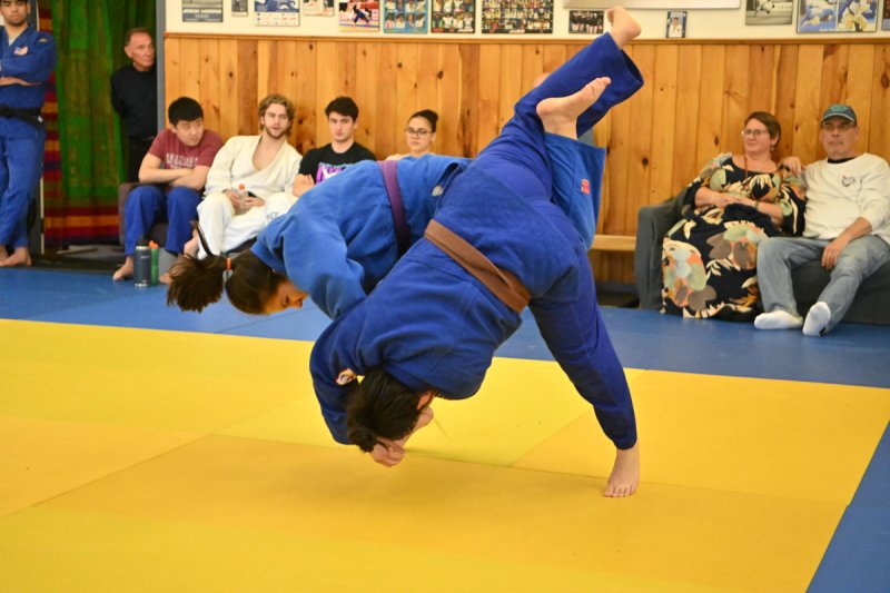 Burnt Hills 8th grader Dani Morris throws her opponent on  her way to a victory at the 35th JMJC Open Developmental Event.  Photo by Lou DiGesare/realjudo.net.