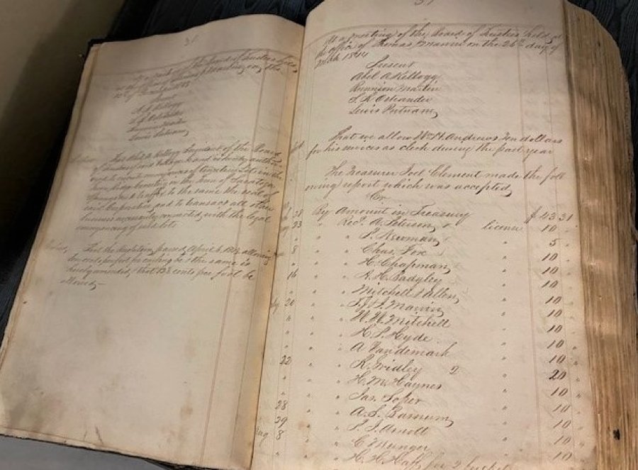 Original Saratoga meeting notes dating back to a then-village of Saratoga meetng in the early1840s. The notes are housed in the Saratoga Springs City Historian  vault.
