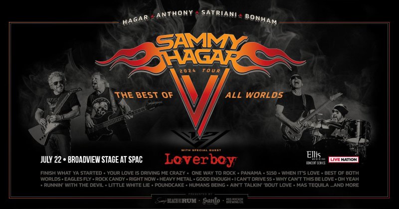 Sammy Hagar will appear at Saratoga Performing Arts Center next summer.