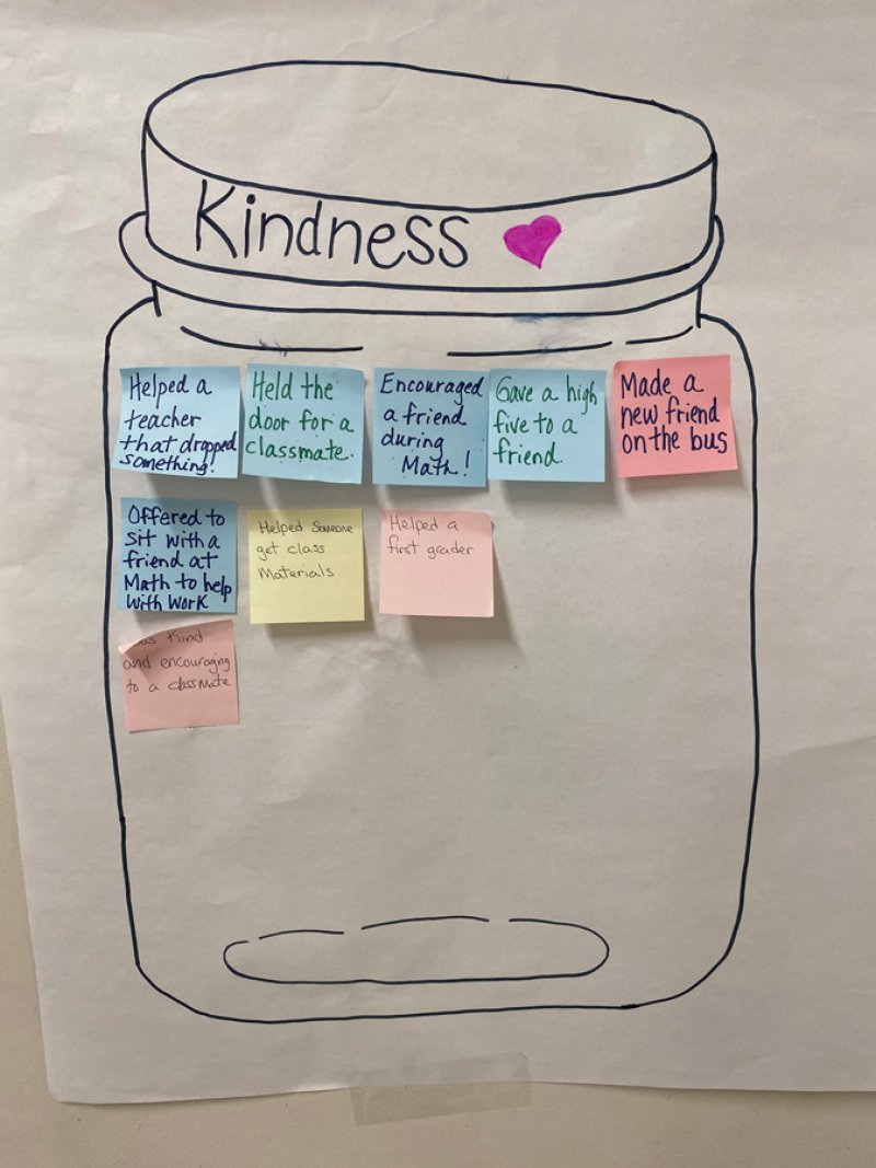 Photo of the Malta Ave Elementary “kindness jars”  via the @MaltaAveElem X/Twitter account.