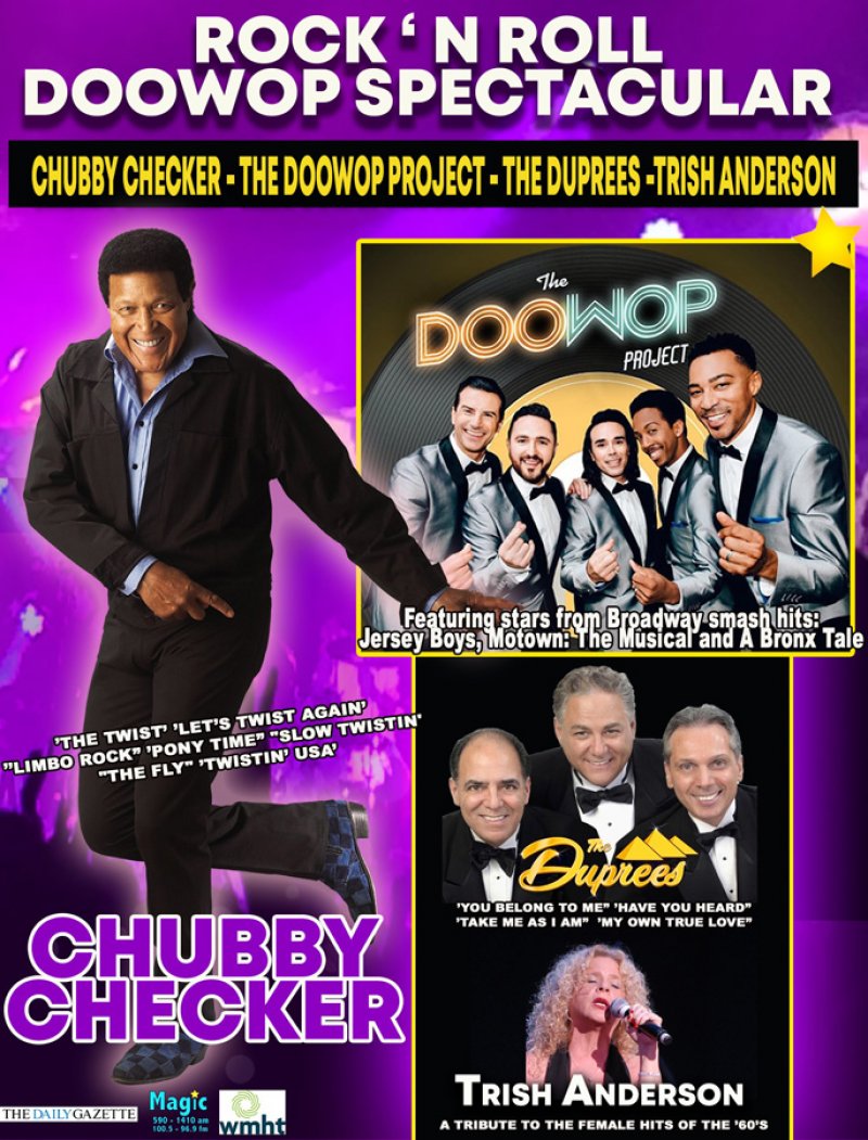 Chubby Checker leads a four-act Rock N Roll/Doo Wop Spectacular to Proctors in November.