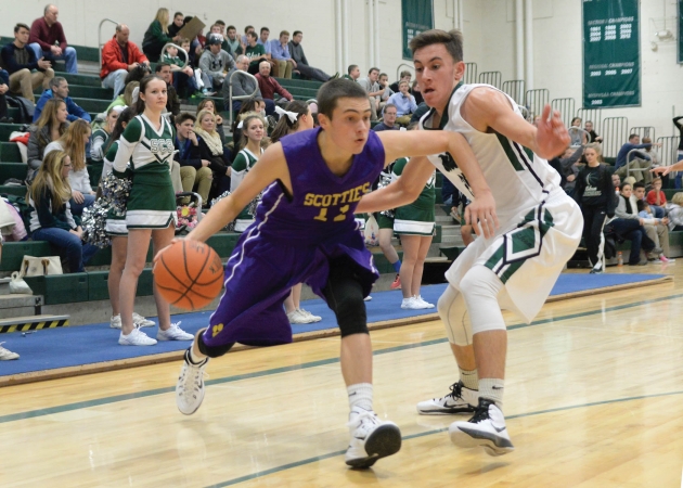 Scotties sophomore Christian Leva looks to drive baseline in Ballston Spa’s opening night matchup against Shenendehowa, Tuesday. Photo by MarkBolles.com