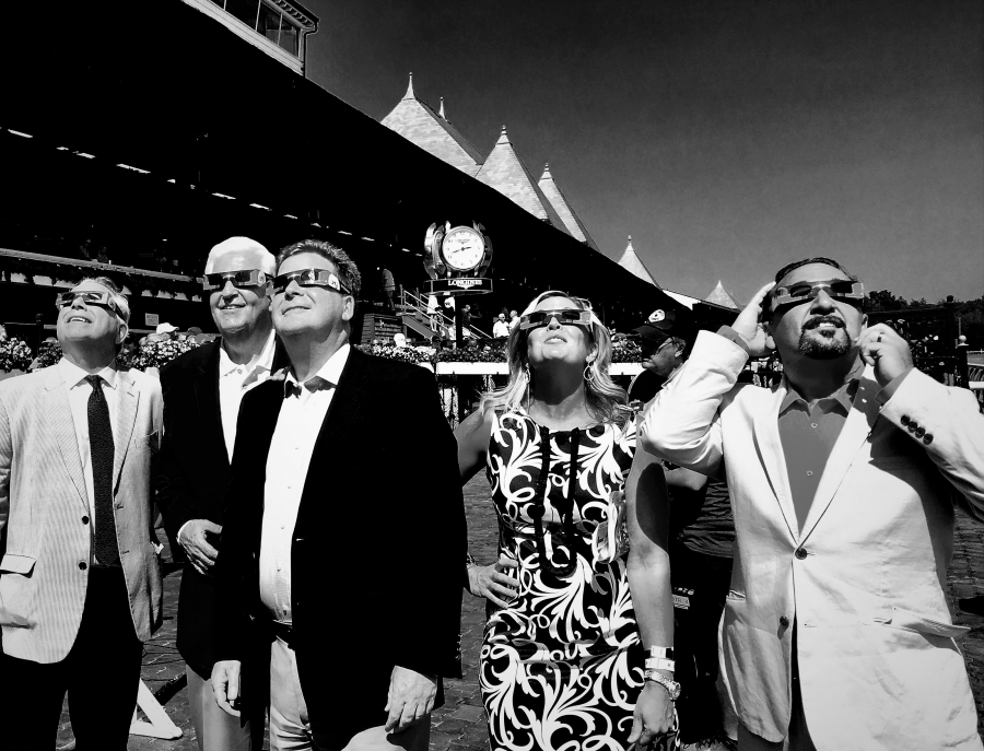 Monday, Aug. 21 at 2:41 p.m., when the eclipse reached its (local) peak of 66 percent, in the Winner’s Circle at the Saratoga Race Course. 