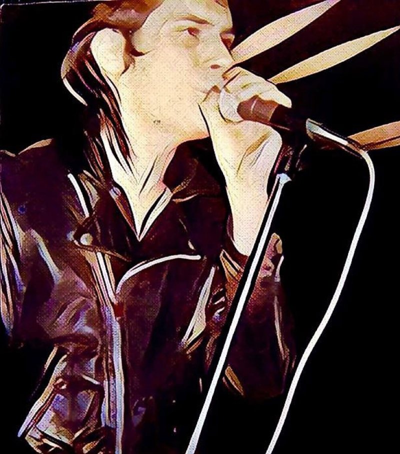 Philippe Marcade performing with The Senders and Johnny Thunders, Valentine’s Day 1979 at Studio 10 in New York City. Original Photo and Image: Thomas Dimopoulos. 