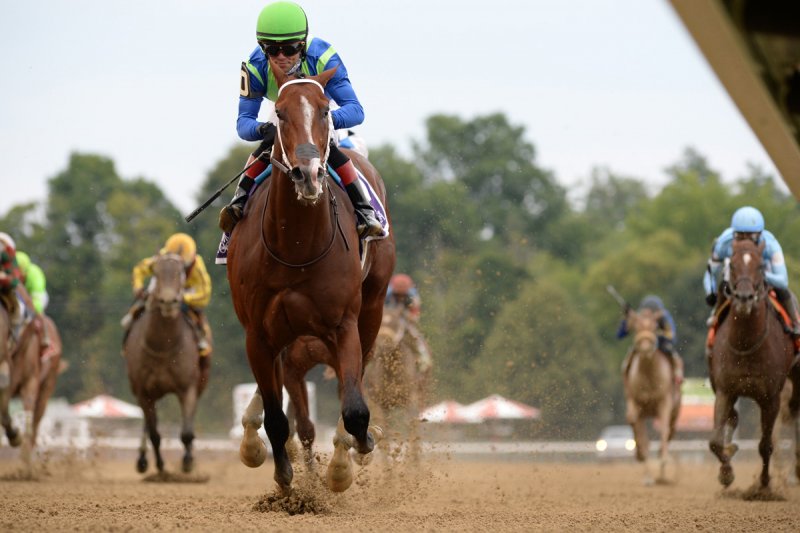 Jackie’s Warrior wins the 2022 Alfred G. Vanderbilt Stakes. Photo courtesy of NYRA.