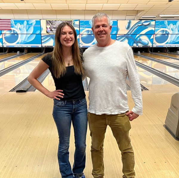 Ballston Spa girls varsity bowler Kennedy Barker pictured with  head coach Ted Snyder (Dylan McGlynn photo). 