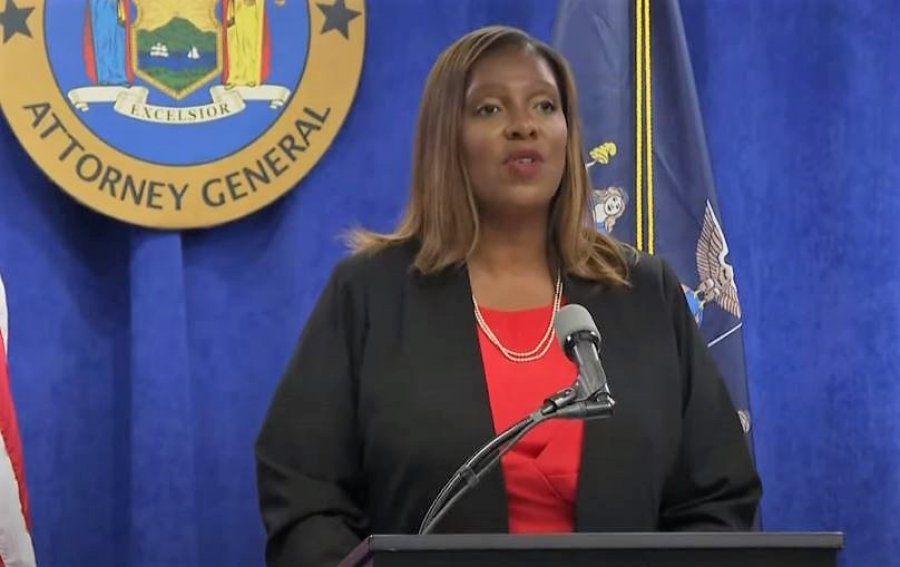 New York Attorney General Letitia James speaking to press Tuesday