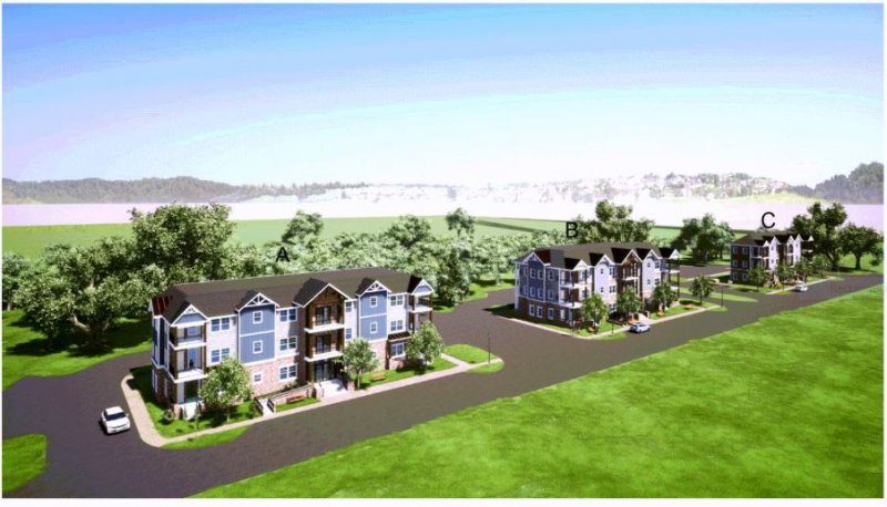 Rendering of proposed apartments at Station Lane, on the west side of Saratoga. 