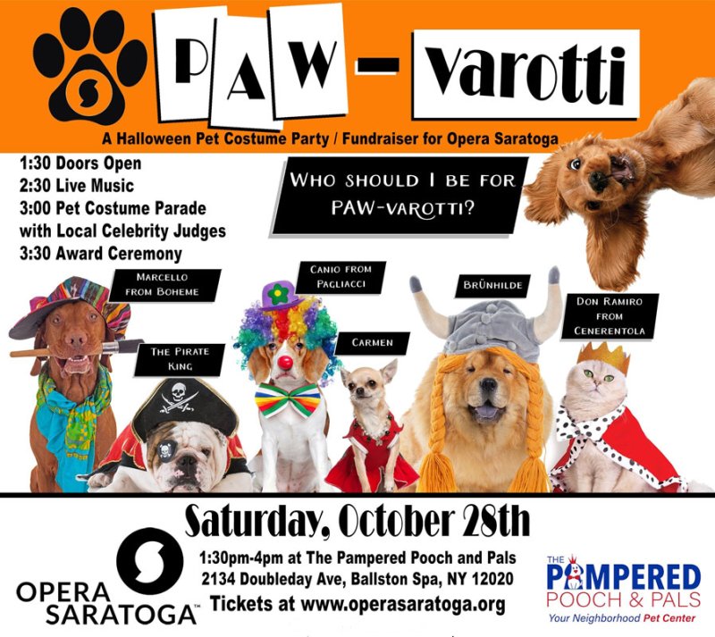 Paw-varotti, Opera Saratoga’s fall fundraiser will take place Saturday, Oct. 28.