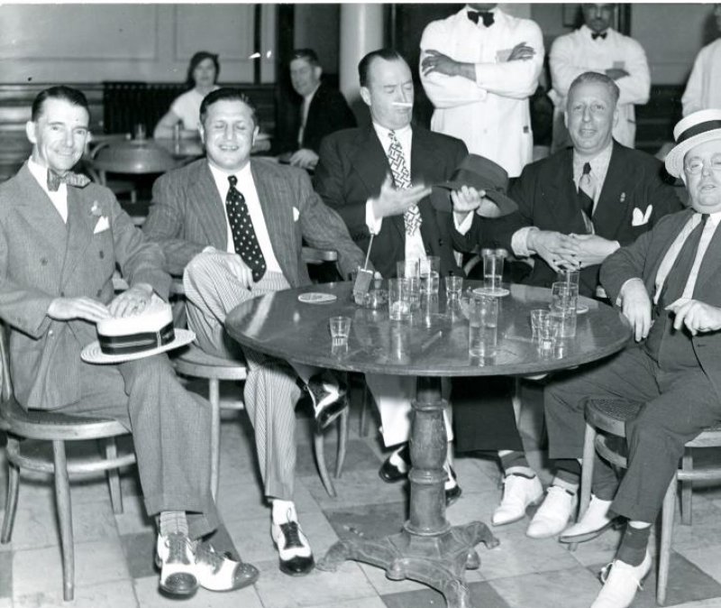  “Killer” Madden (at far left), notorious underworld figure, enjoys a laugh with a few of his pals in the dining room of the Grand Union Hotel in Saratoga Springs. Photo provided by The Saratoga County History Roundtable.