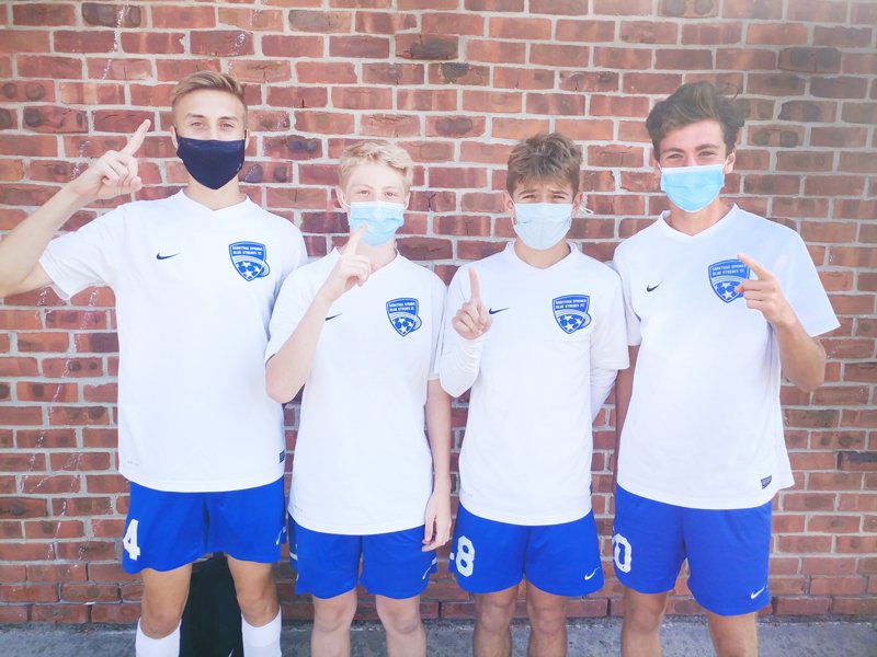 SSHS Soccer players (left to right) Zach Colangelo, Garrett Hedge,  Evan Hallett and Jack Donnelly all scored goals last week. Photo provided.