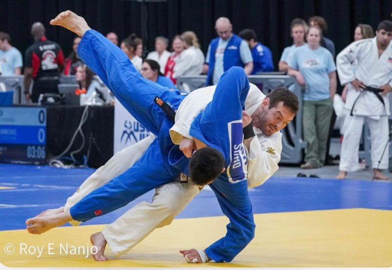 First time Pan Am Team member, Kell Berliner (white uniform) in action at the US Nationals earlier this year. Photo by Roy E Nanjo, provided by Jason Morris Judo Center.