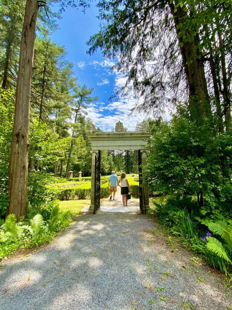 Entering the gates at Yaddo on Monday, June 13, 2022, when the Yaddo Gardens reopened to the public after a more than two-year closure due to the pandemic. Photo by Thomas Dimopoulos.