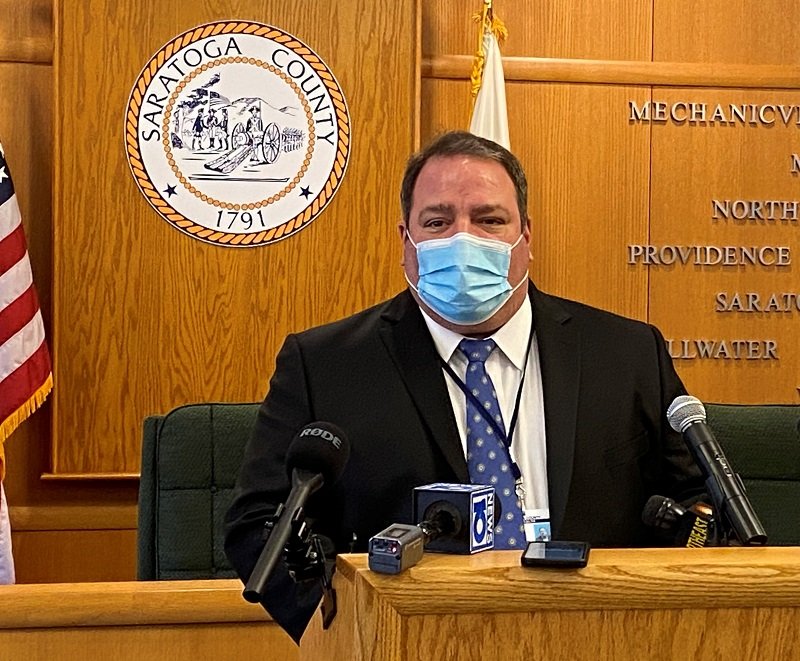 Dr. Daniel Kuhles, Commissioner of Public Health at Saratoga County, speaks to media during press conference on Aug. 11, 2021. 