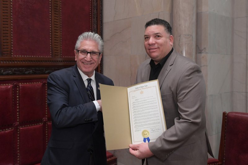 New York State Senator James Tedisco poses with  former MLB pitcher Bartolo Colón at the State Capitol in Albany.  Photo via @JamesTedisco Twitter/X account.