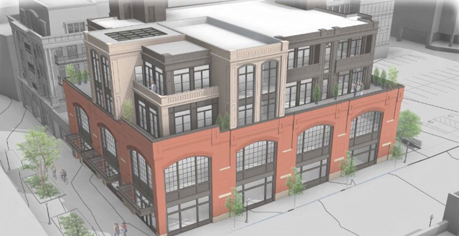 A proposal for a two-story addition at 395 Broadway – which had previously housed Borders Books, and Fingerpaint Marketing – has been submitted by new ownership to the Saratoga Springs Land Use Boards. Balzer &amp; Tuck Architecture.