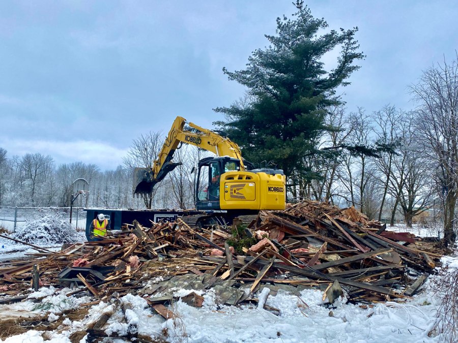 Demolition of the former B&amp;M train depot in Schuylerville on Monday, Jan. 29, 2024.  Photo by Thomas Dimopoulos. 