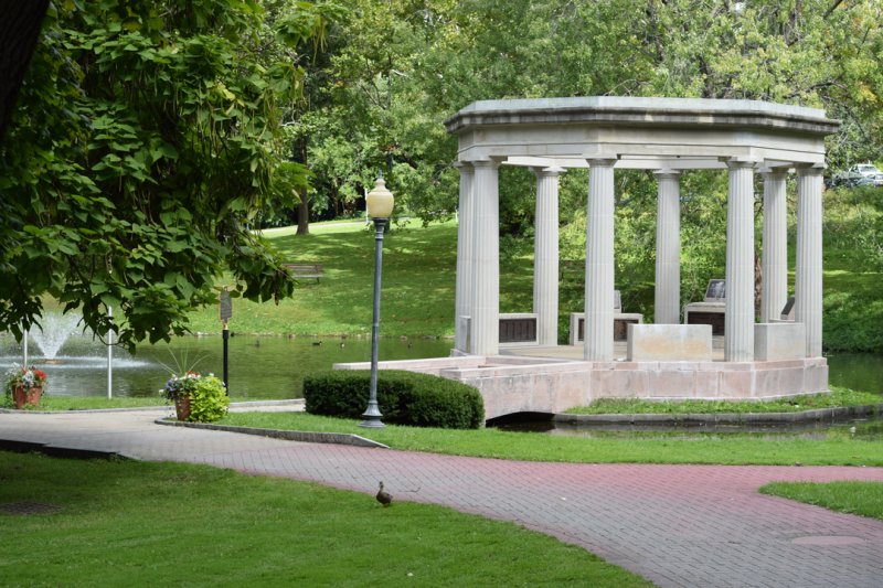 World War Memorial in Congress Park. Photo by Lindsey Fish of Super Source Meida.