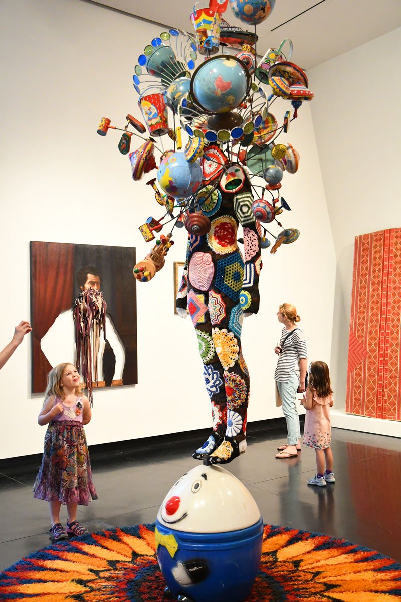 Nick Cave, Soundsuit, 2012, in the exhibition If I Had Possession Over Judgement Day: Collections of Claude Simard, 2017, Frances Young Tang Teaching Museum and Art Gallery photo by Michael P. Farrell.