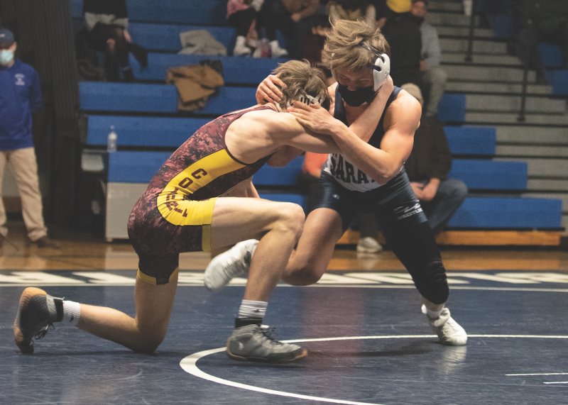 Gordon Murray wrestling an opponent from Colonie during a match earlier this season.  Photo by Super Source Media.